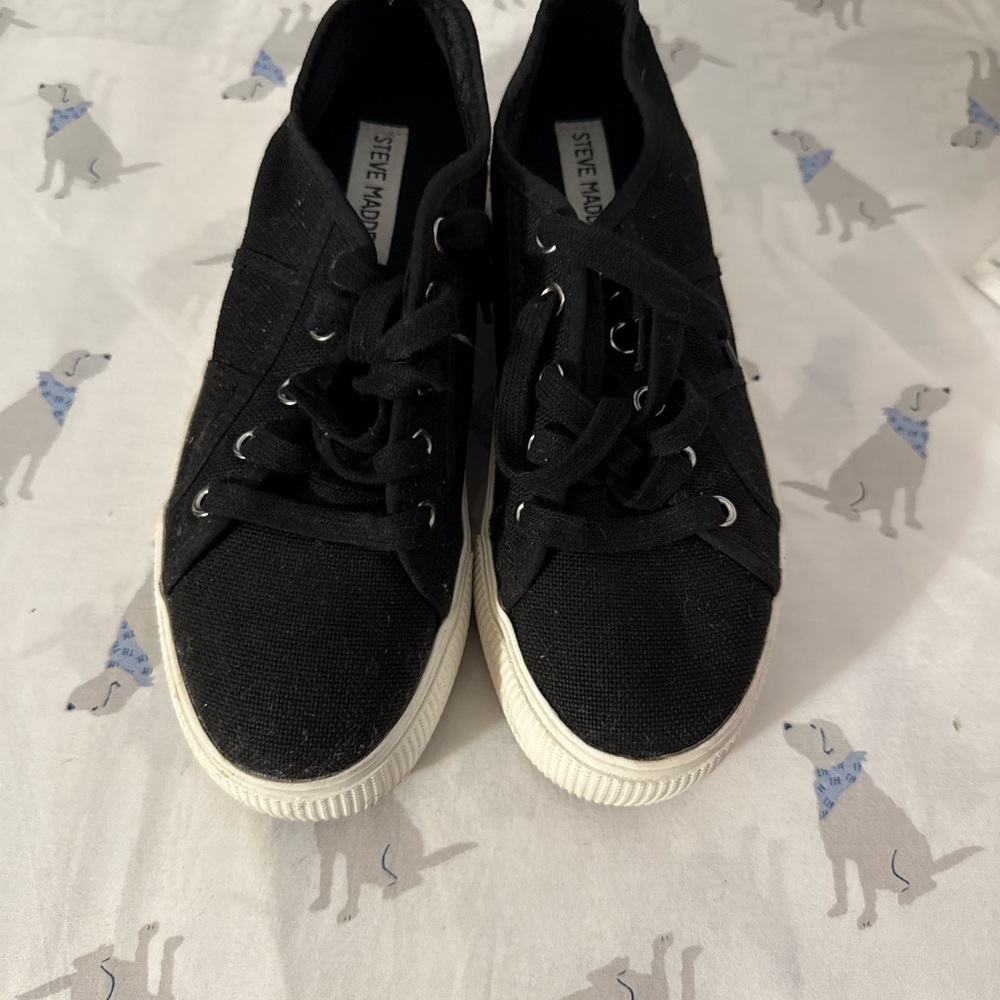 Steve Madden Black Canvas Sneakers with White Soles